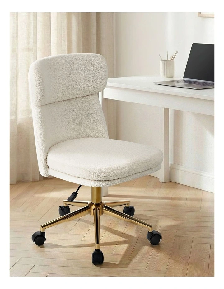 Oikiture Armless Office Chair Mid Back Computer Desk Chair Wheels Fabric White image 4