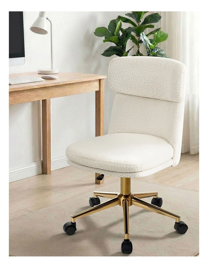 Oikiture Armless Office Chair Mid Back Computer Desk Chair Wheels Fabric White image 5