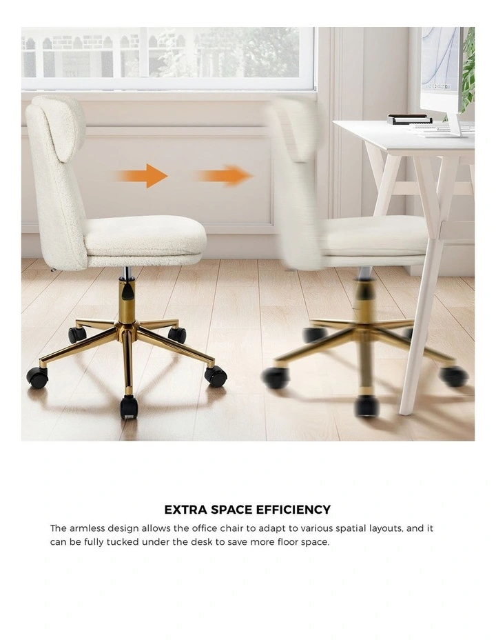Oikiture Armless Office Chair Mid Back Computer Desk Chair Wheels Fabric White image 6