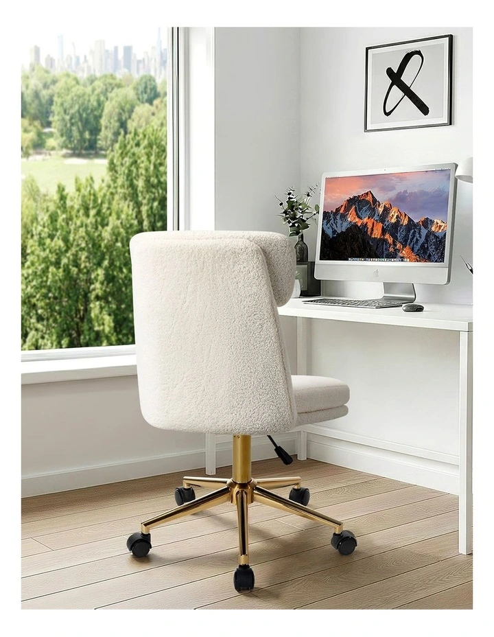 Oikiture Armless Office Chair Mid Back Computer Desk Chair Wheels Fabric White image 7