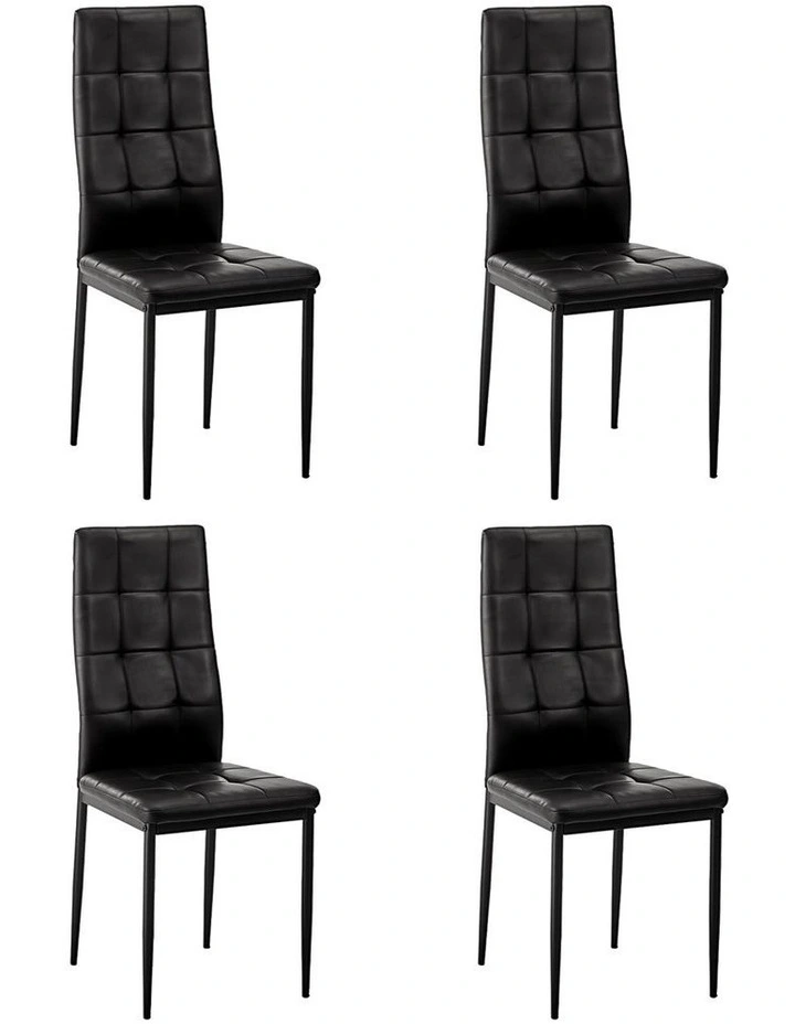 Oikiture 4PCS Dining Chairs High-Back Kitchen Chair Faux Leather Square Pattern image 1