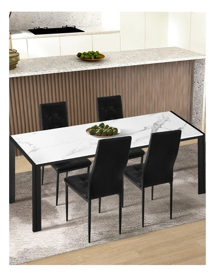 Oikiture 4PCS Dining Chairs High-Back Kitchen Chair Faux Leather Square Pattern image 2