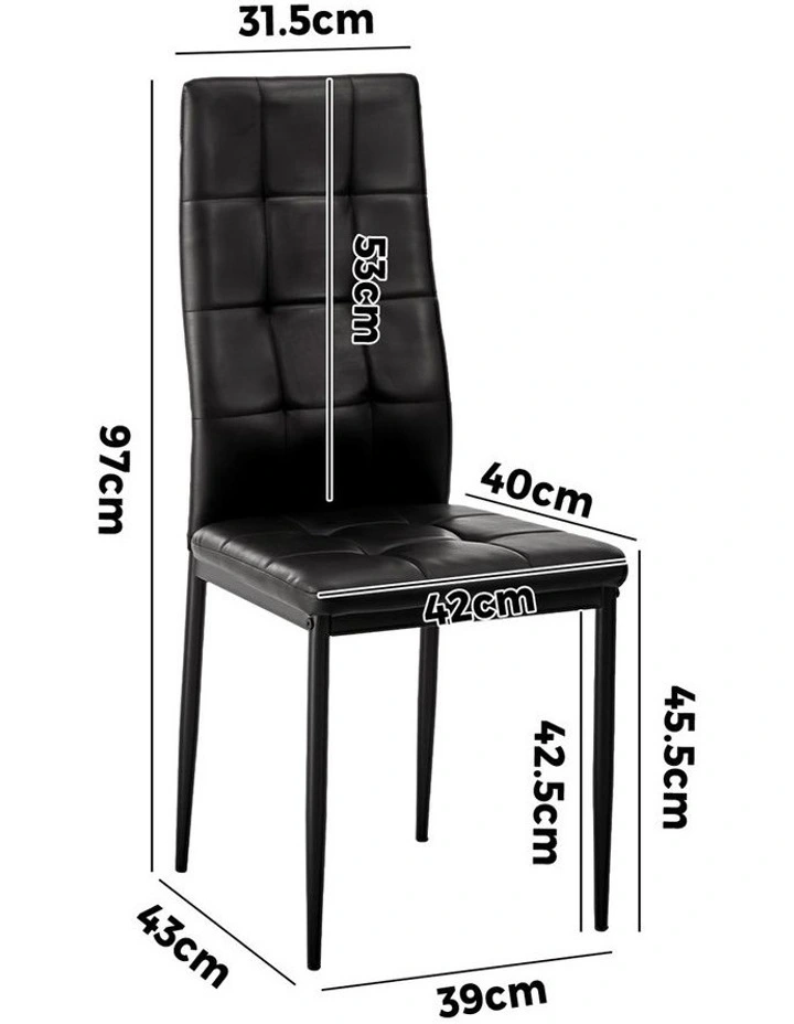 Oikiture 4PCS Dining Chairs High-Back Kitchen Chair Faux Leather Square Pattern image 3