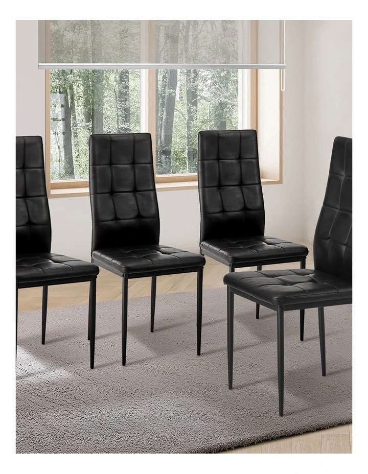 Oikiture 4PCS Dining Chairs High-Back Kitchen Chair Faux Leather Square Pattern image 4