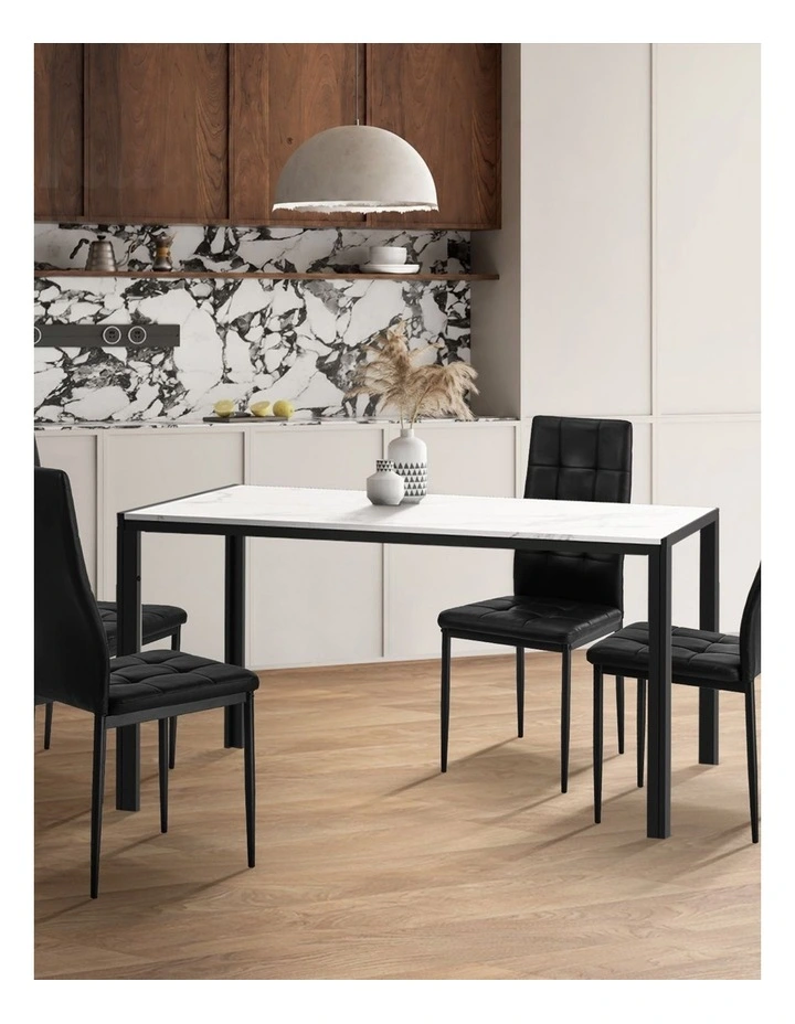 Oikiture 4PCS Dining Chairs High-Back Kitchen Chair Faux Leather Square Pattern image 7