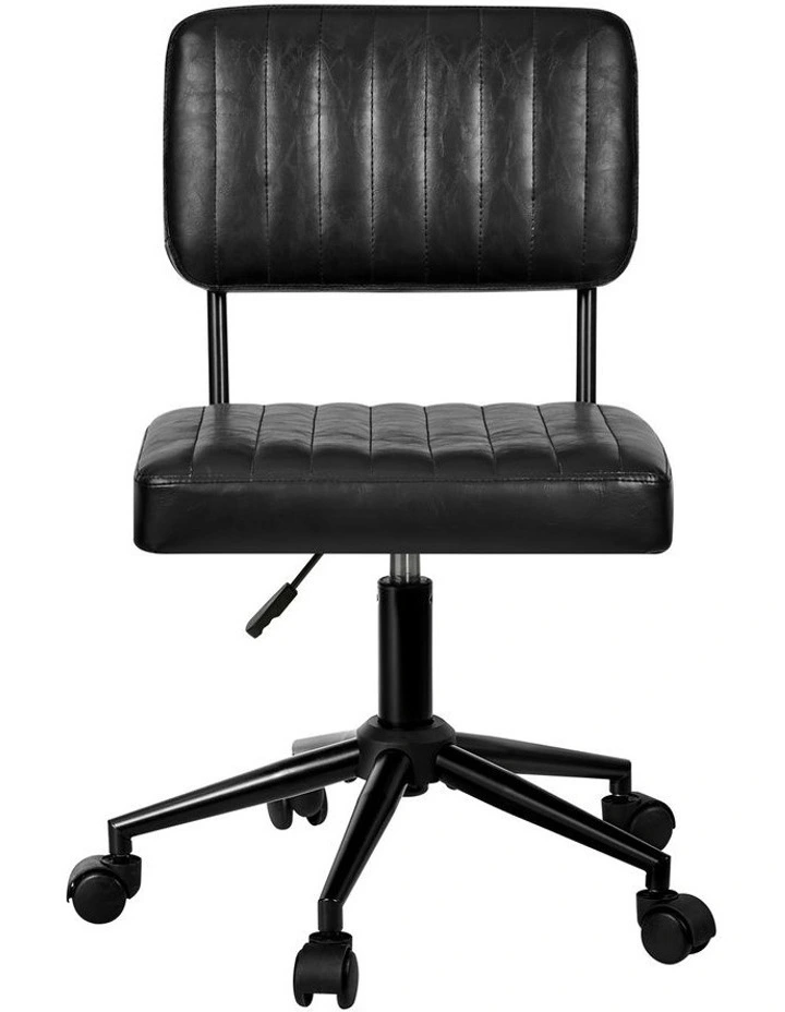Oikiture Mid Back Armless Office Chair Swivel Computer Gaming Seat Leather Black image 2