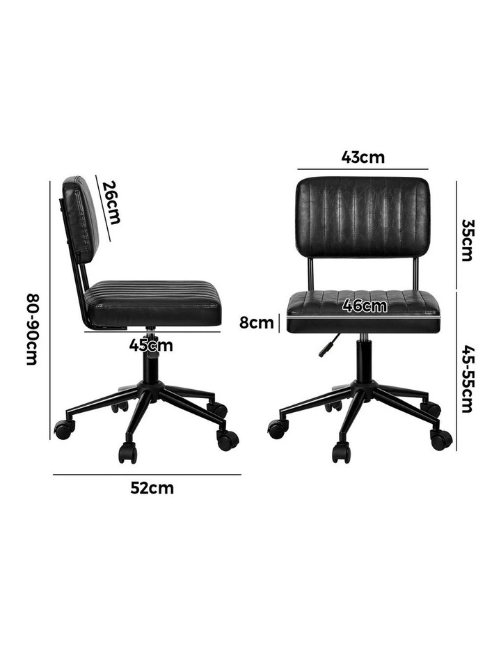 Oikiture Mid Back Armless Office Chair Swivel Computer Gaming Seat Leather Black image 3
