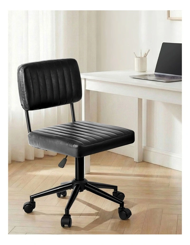Oikiture Mid Back Armless Office Chair Swivel Computer Gaming Seat Leather Black image 4
