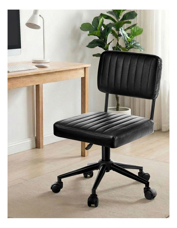 Oikiture Mid Back Armless Office Chair Swivel Computer Gaming Seat Leather Black image 5