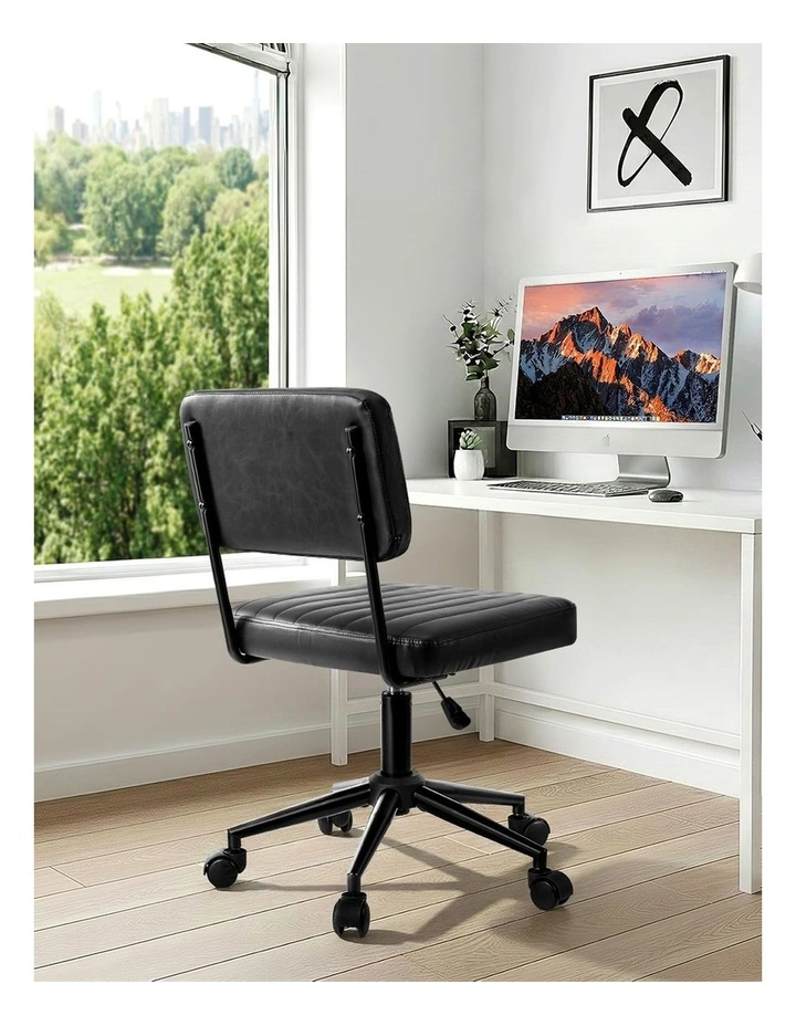 Oikiture Mid Back Armless Office Chair Swivel Computer Gaming Seat Leather Black image 7