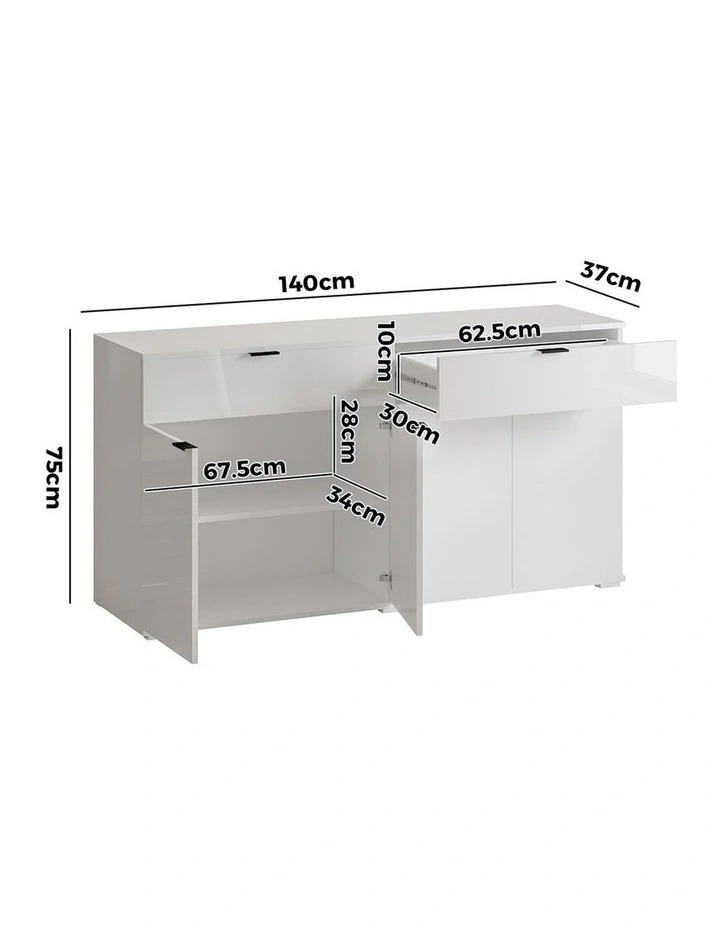 Oikiture Buffet Sideboard Storage Cabinet High Gloss 4 Doors 2 Drawers White image 3