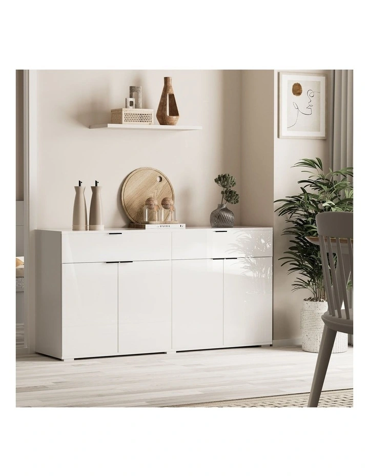 Oikiture Buffet Sideboard Storage Cabinet High Gloss 4 Doors 2 Drawers White image 4
