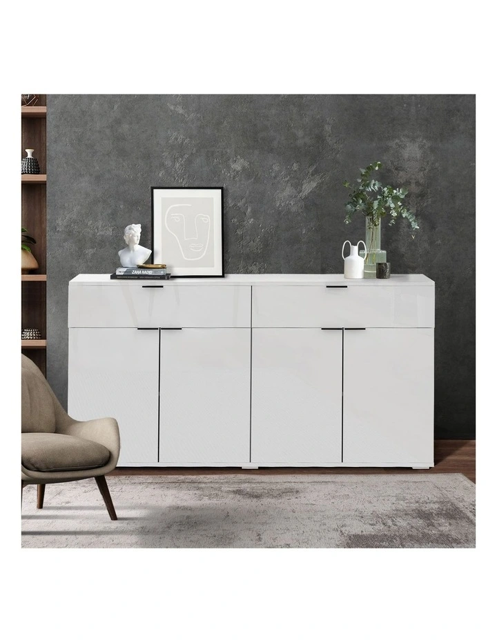 Oikiture Buffet Sideboard Storage Cabinet High Gloss 4 Doors 2 Drawers White image 5