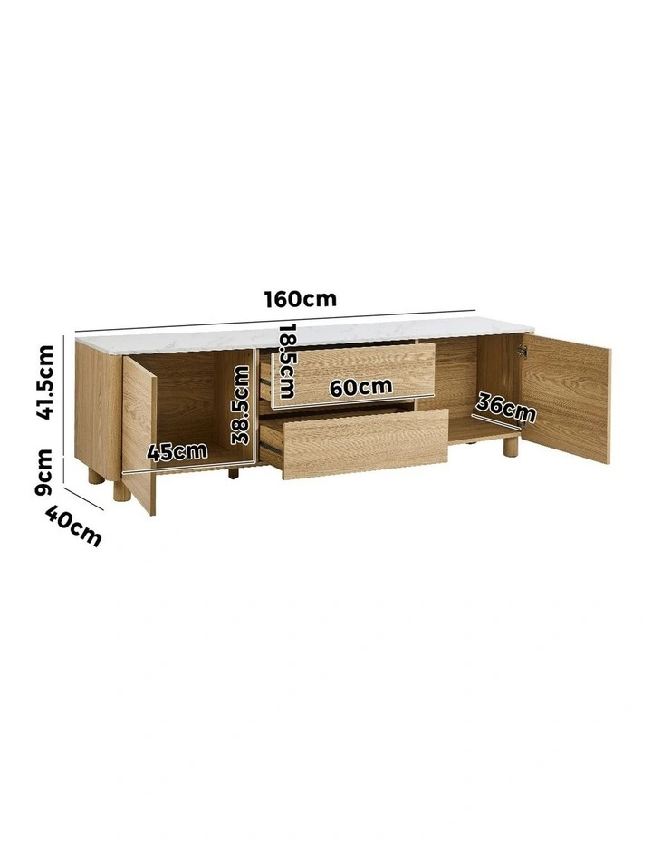 Oikiture TV Cabinet Entertainment Unit Stand 160cm Storage Drawer Natural image 3