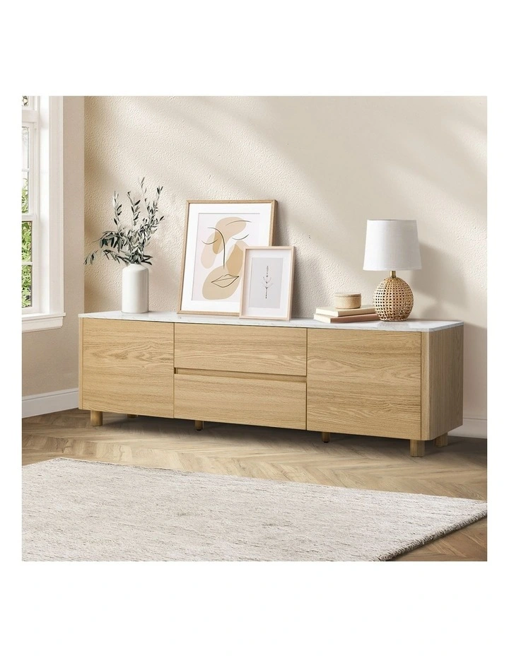 Oikiture TV Cabinet Entertainment Unit Stand 160cm Storage Drawer Natural image 4