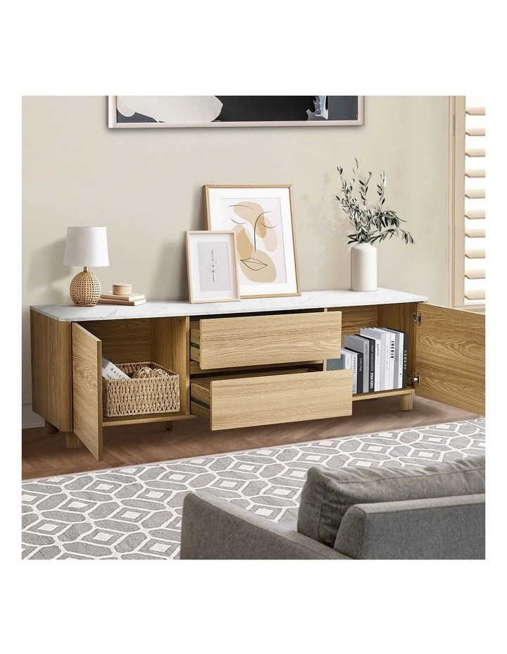 Oikiture TV Cabinet Entertainment Unit Stand 160cm Storage Drawer Natural image 5