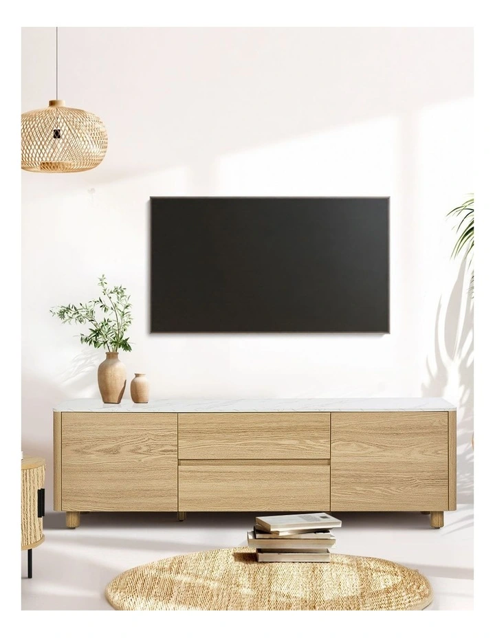 Oikiture TV Cabinet Entertainment Unit Stand 160cm Storage Drawer Natural image 7
