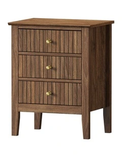 Oikiture Bedside Table 3 Drawers Side End Storage Furniture Nightstand Walnut