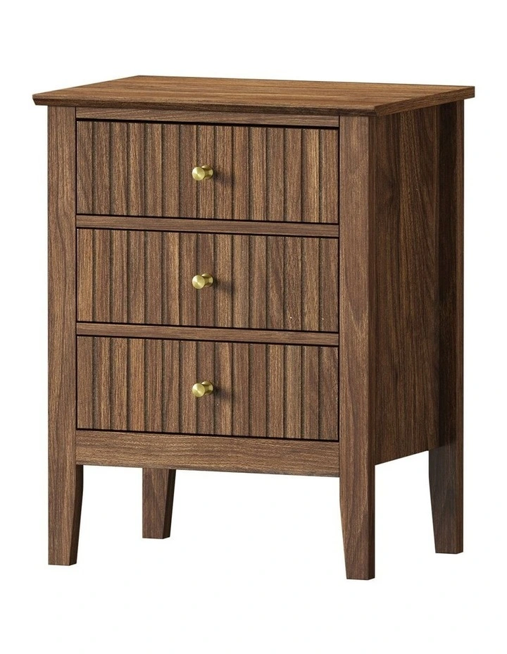 Oikiture Bedside Table 3 Drawers Side End Storage Furniture Nightstand Walnut image 1