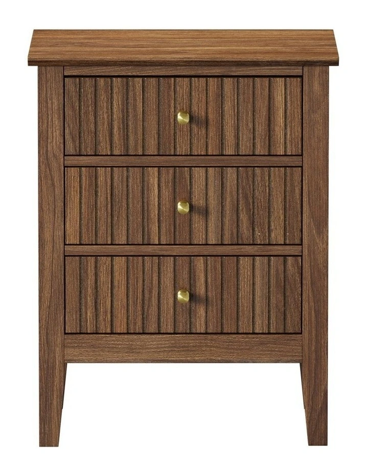 Oikiture Bedside Table 3 Drawers Side End Storage Furniture Nightstand Walnut image 2