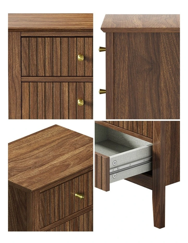 Oikiture Bedside Table 3 Drawers Side End Storage Furniture Nightstand Walnut image 6