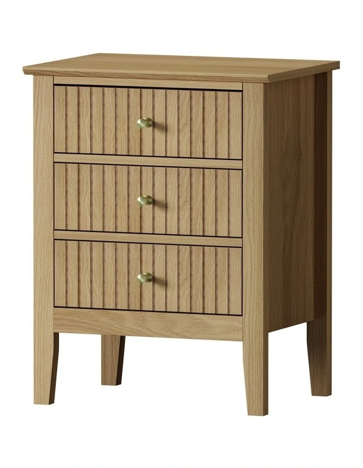 Oikiture Bedside Table 3 Drawers Side End Storage Furniture Nightstand Natural image 1