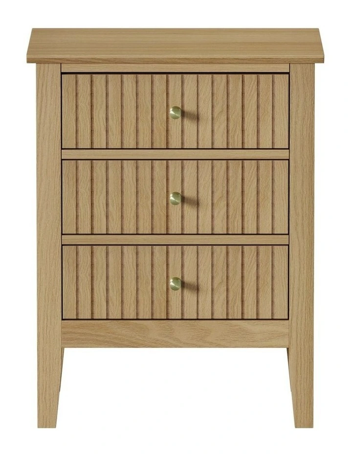 Oikiture Bedside Table 3 Drawers Side End Storage Furniture Nightstand Natural image 2