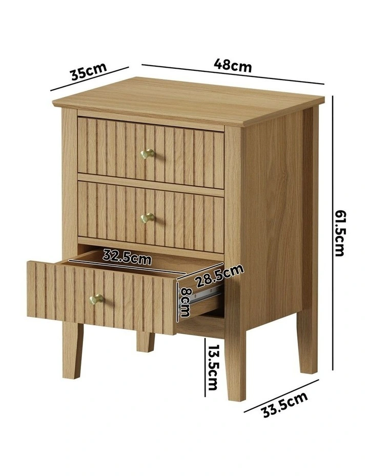 Oikiture Bedside Table 3 Drawers Side End Storage Furniture Nightstand Natural image 3