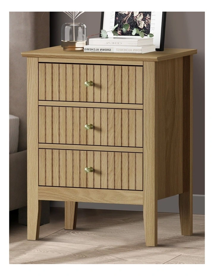 Oikiture Bedside Table 3 Drawers Side End Storage Furniture Nightstand Natural image 4