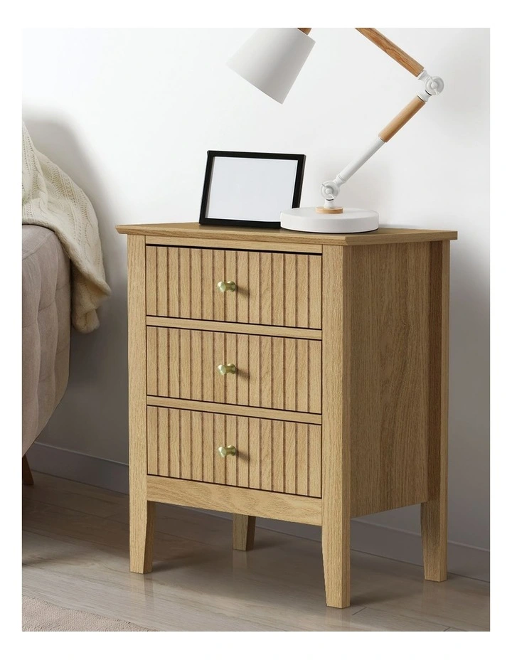 Oikiture Bedside Table 3 Drawers Side End Storage Furniture Nightstand Natural image 5