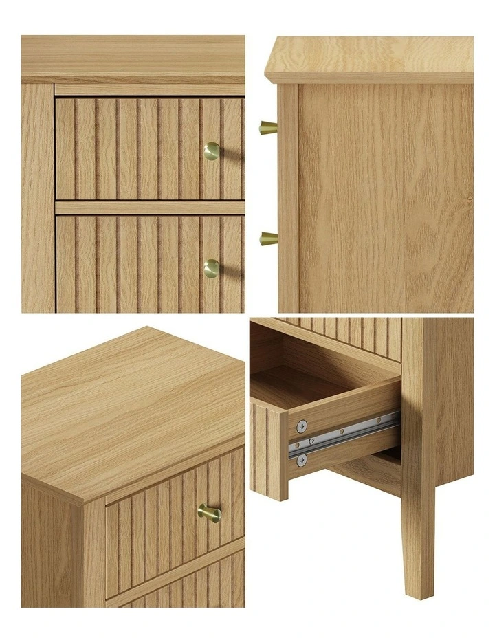 Oikiture Bedside Table 3 Drawers Side End Storage Furniture Nightstand Natural image 6