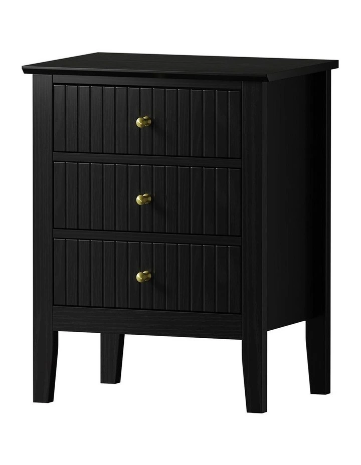 Oikiture Bedside Table 3 Drawers Side End Storage Furniture Nightstand Black image 1