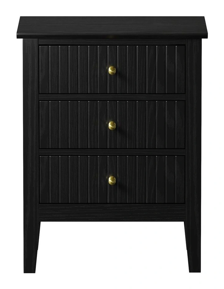 Oikiture Bedside Table 3 Drawers Side End Storage Furniture Nightstand Black image 2