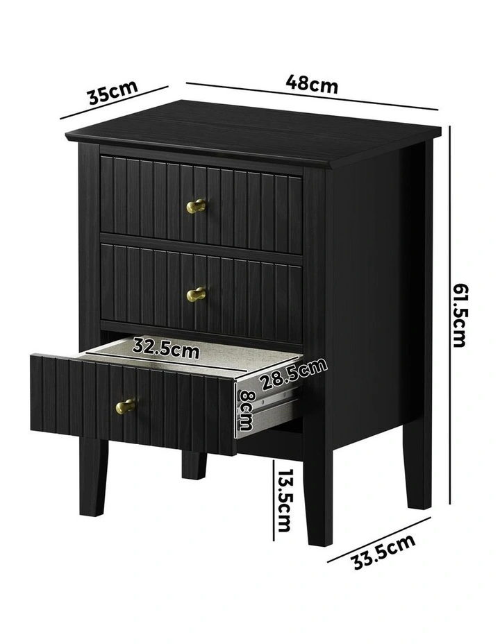 Oikiture Bedside Table 3 Drawers Side End Storage Furniture Nightstand Black image 3