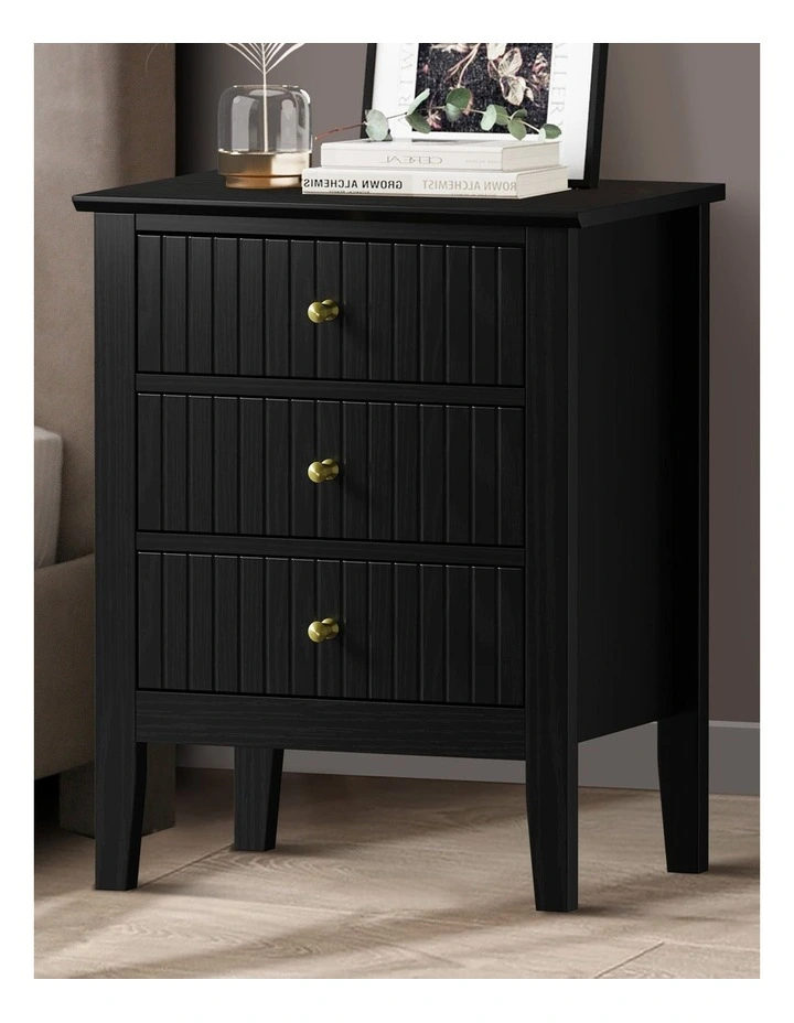 Oikiture Bedside Table 3 Drawers Side End Storage Furniture Nightstand Black image 4