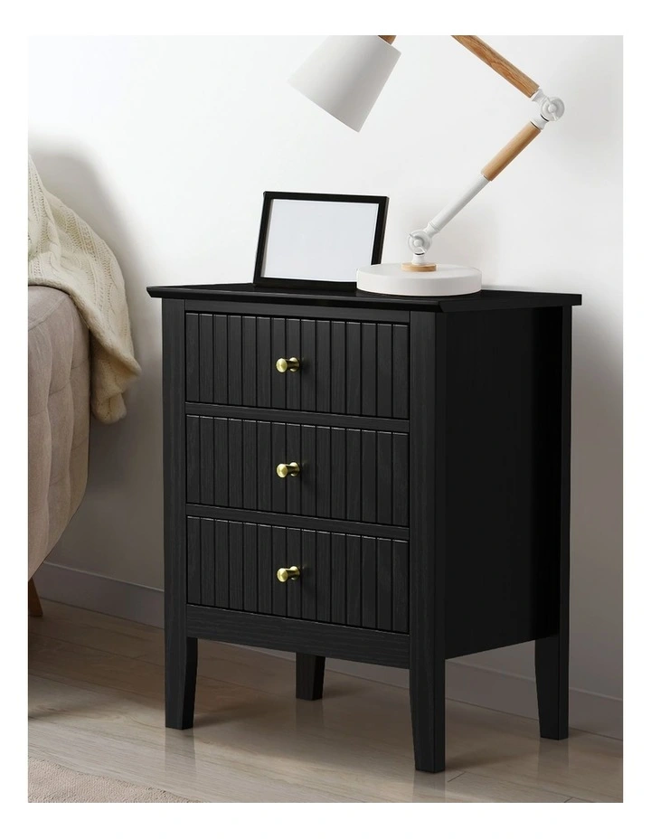 Oikiture Bedside Table 3 Drawers Side End Storage Furniture Nightstand Black image 5