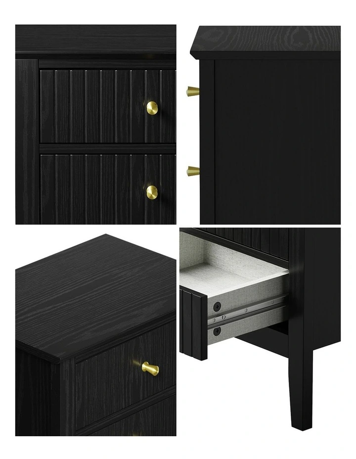 Oikiture Bedside Table 3 Drawers Side End Storage Furniture Nightstand Black image 6