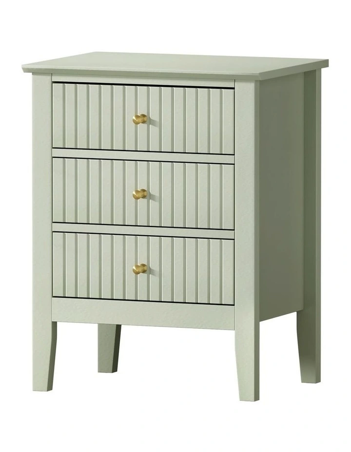 Oikiture Bedside Table 3 Drawers Side End Storage Furniture Nightstand Green image 1