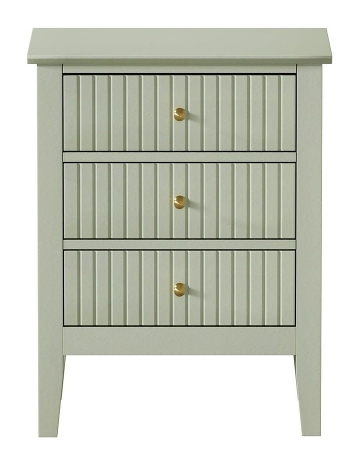 Oikiture Bedside Table 3 Drawers Side End Storage Furniture Nightstand Green image 2