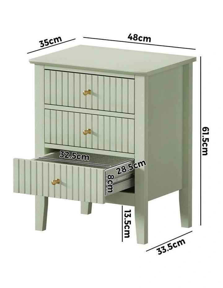 Oikiture Bedside Table 3 Drawers Side End Storage Furniture Nightstand Green image 3