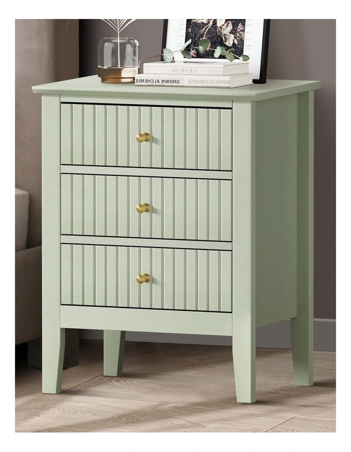 Oikiture Bedside Table 3 Drawers Side End Storage Furniture Nightstand Green image 4