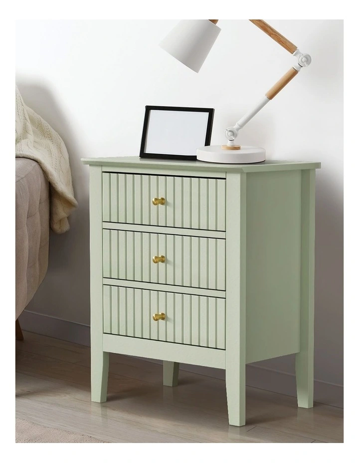 Oikiture Bedside Table 3 Drawers Side End Storage Furniture Nightstand Green image 5