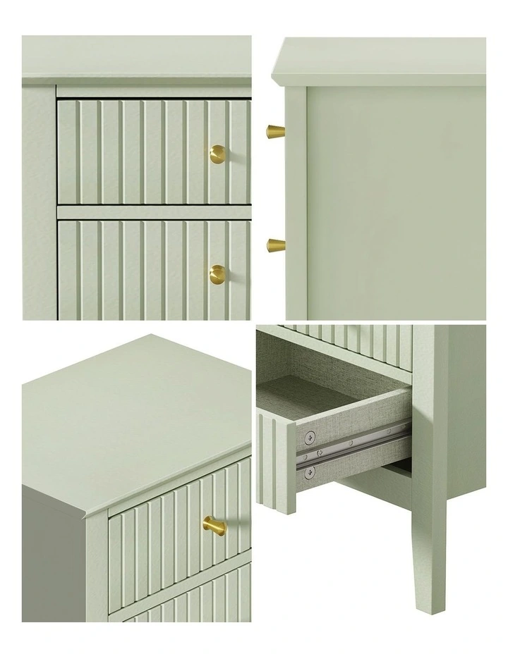 Oikiture Bedside Table 3 Drawers Side End Storage Furniture Nightstand Green image 6