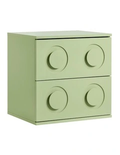 Oikiture Bedside Table 2 Drawers Nightstand Kid Storage Cabinet Green
