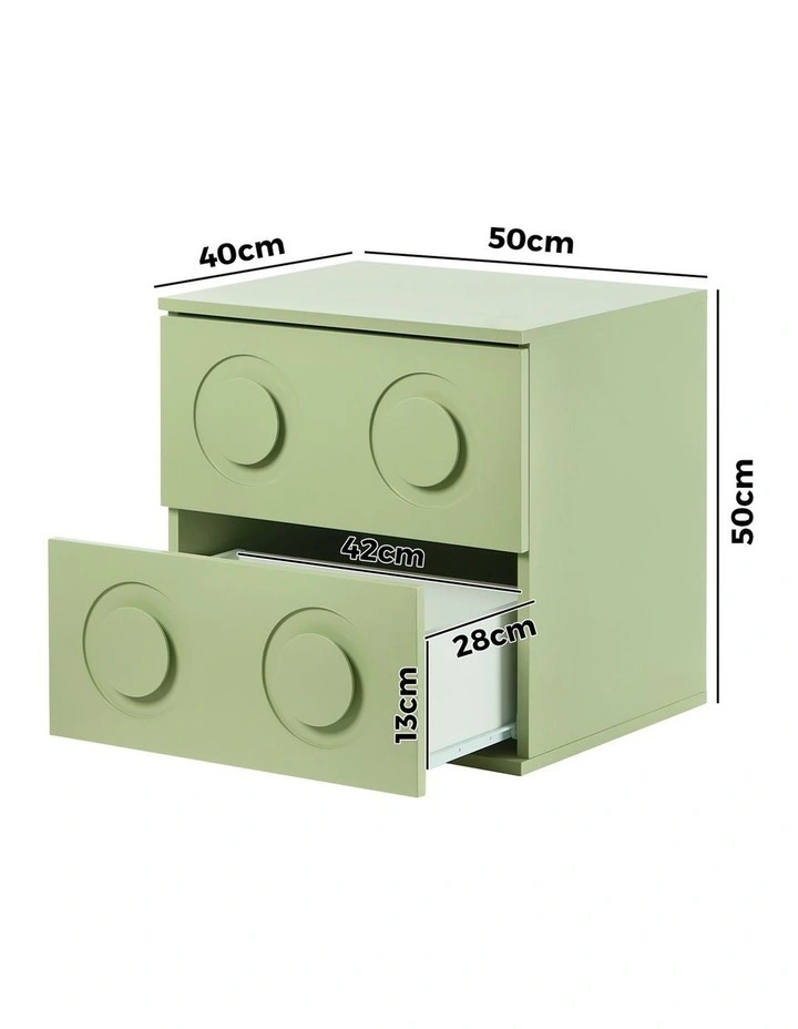 Oikiture Bedside Table 2 Drawers Nightstand Kid Storage Cabinet Green image 3