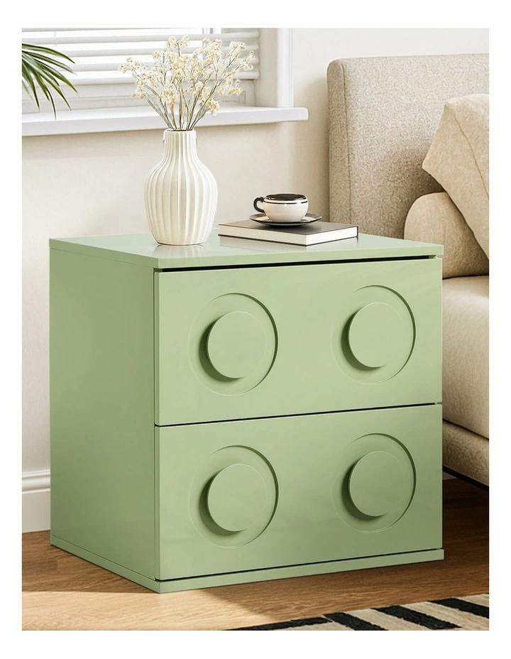 Oikiture Bedside Table 2 Drawers Nightstand Kid Storage Cabinet Green image 4