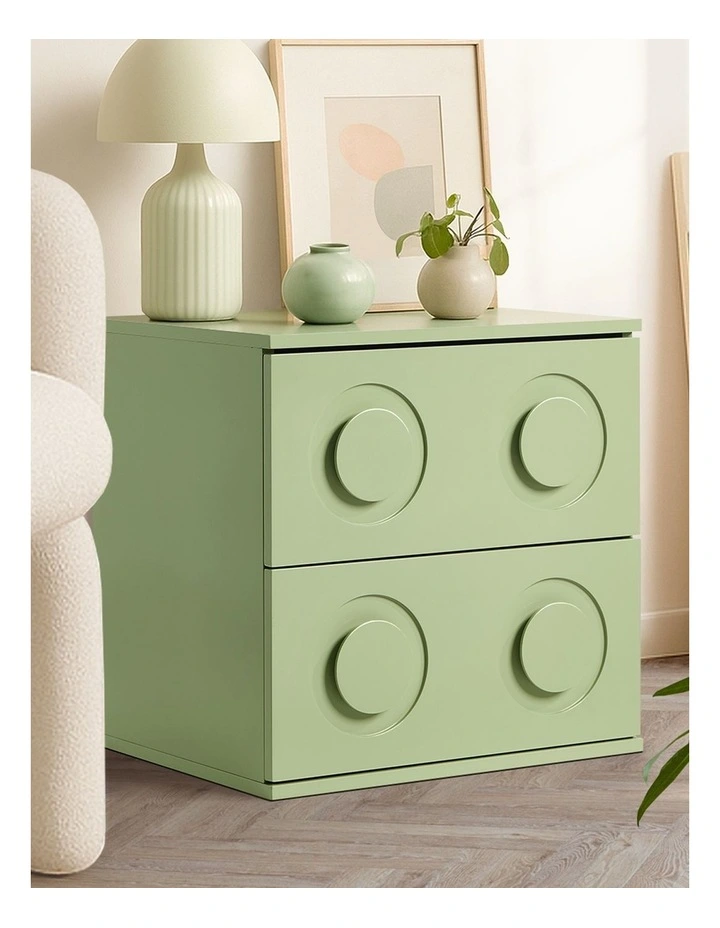 Oikiture Bedside Table 2 Drawers Nightstand Kid Storage Cabinet Green image 5