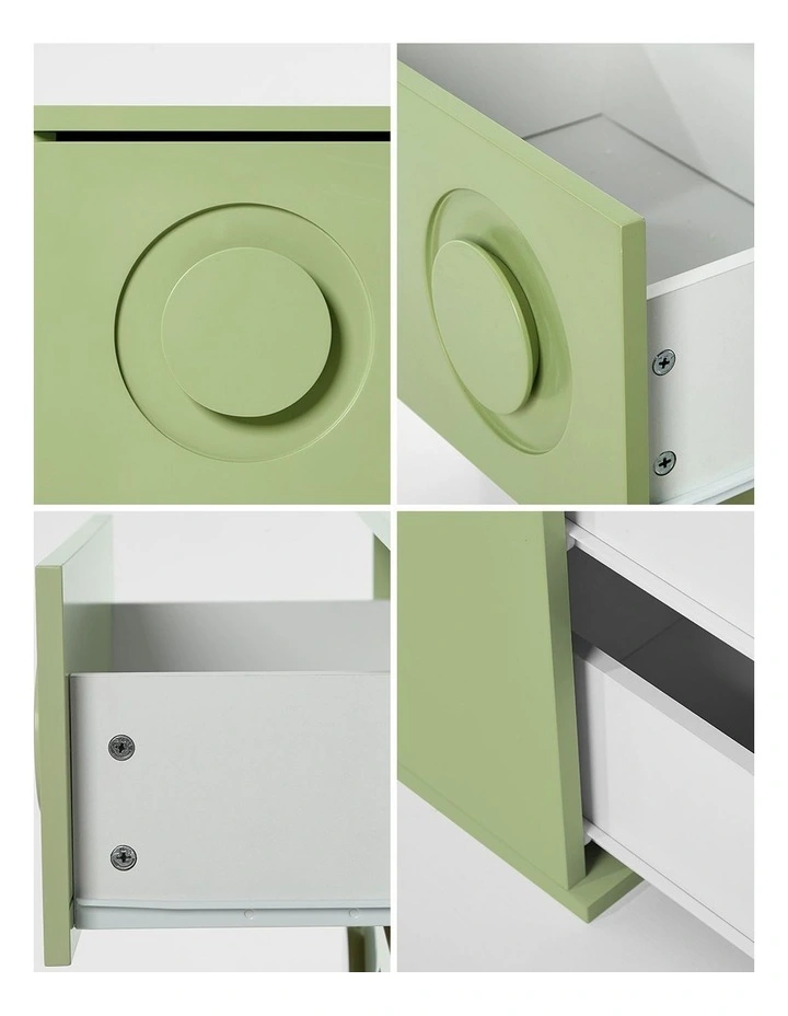 Oikiture Bedside Table 2 Drawers Nightstand Kid Storage Cabinet Green image 6