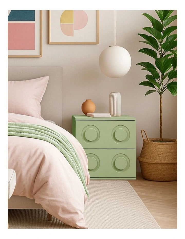 Oikiture Bedside Table 2 Drawers Nightstand Kid Storage Cabinet Green image 7