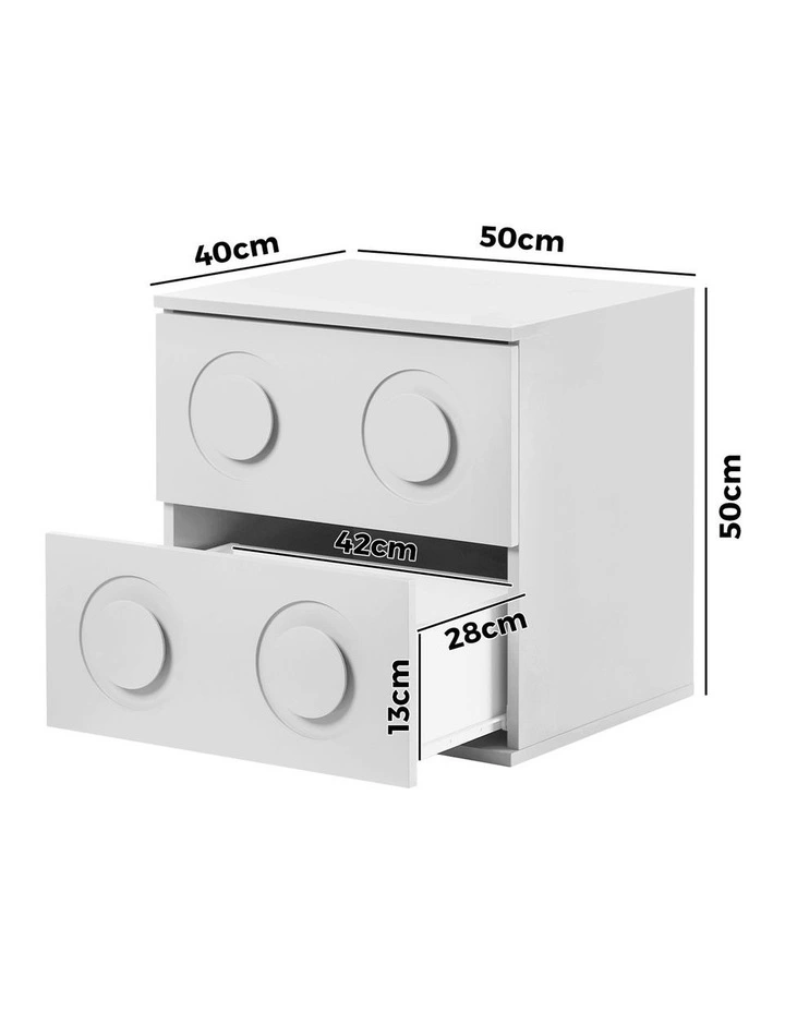 Oikiture Bedside Table 2 Drawers Nightstand Kid Storage Cabinet White image 3